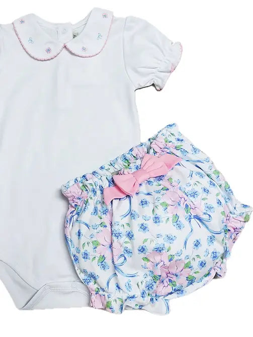 Blue Spring Flowers Baby Girl's Diaper Set - Little Threads Inc. Children's Clothing