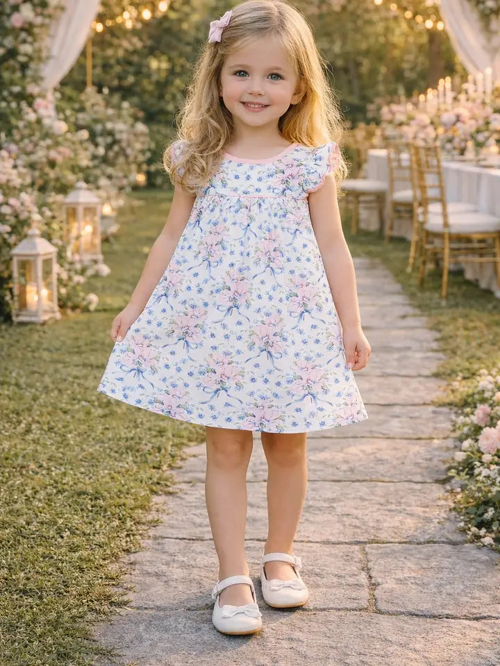 Blue Spring Flowers Girl's Float Dress - Little Threads Inc. Children's Clothing