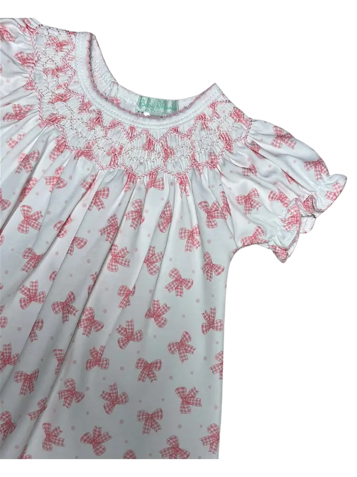Pink Bows Hand Smocked Baby Girl Bishop Dress set - Little Threads Inc. Children's Clothing