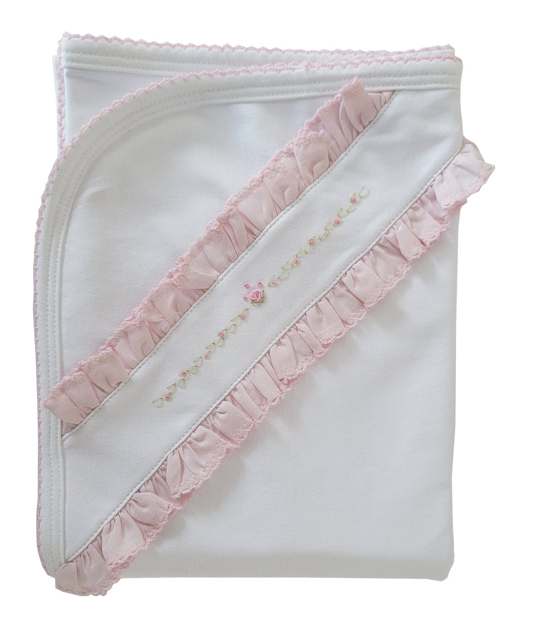 Baby Girl's Heirloom Rosevine Embroidered Blanket - Little Threads Inc. Children's Clothing