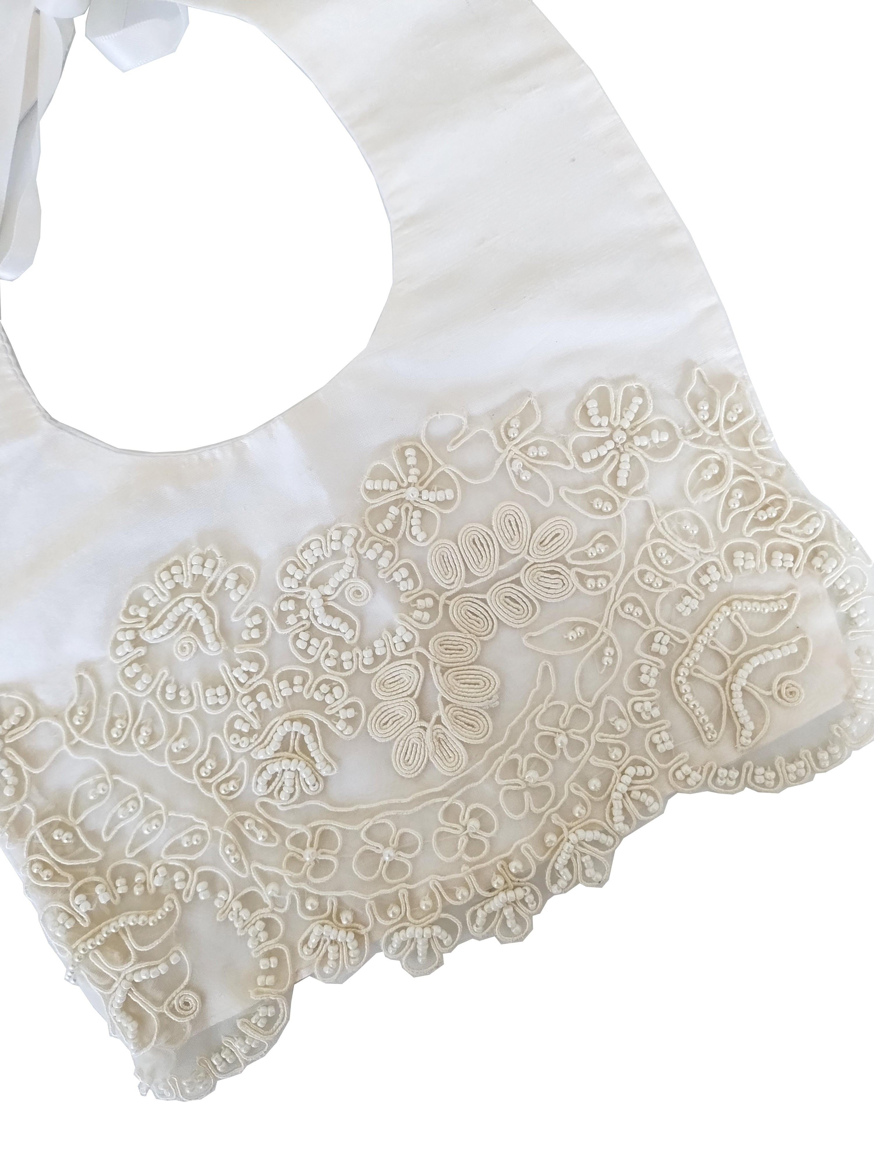Baby Girl's Silk Christening Bib with Beaded Lace - Little Threads Inc. Children's Clothing