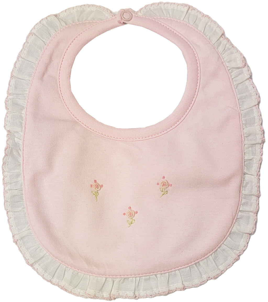 Baby Girl's Pink Bib With Embroidered Flowers - Little Threads Inc. Children's Clothing