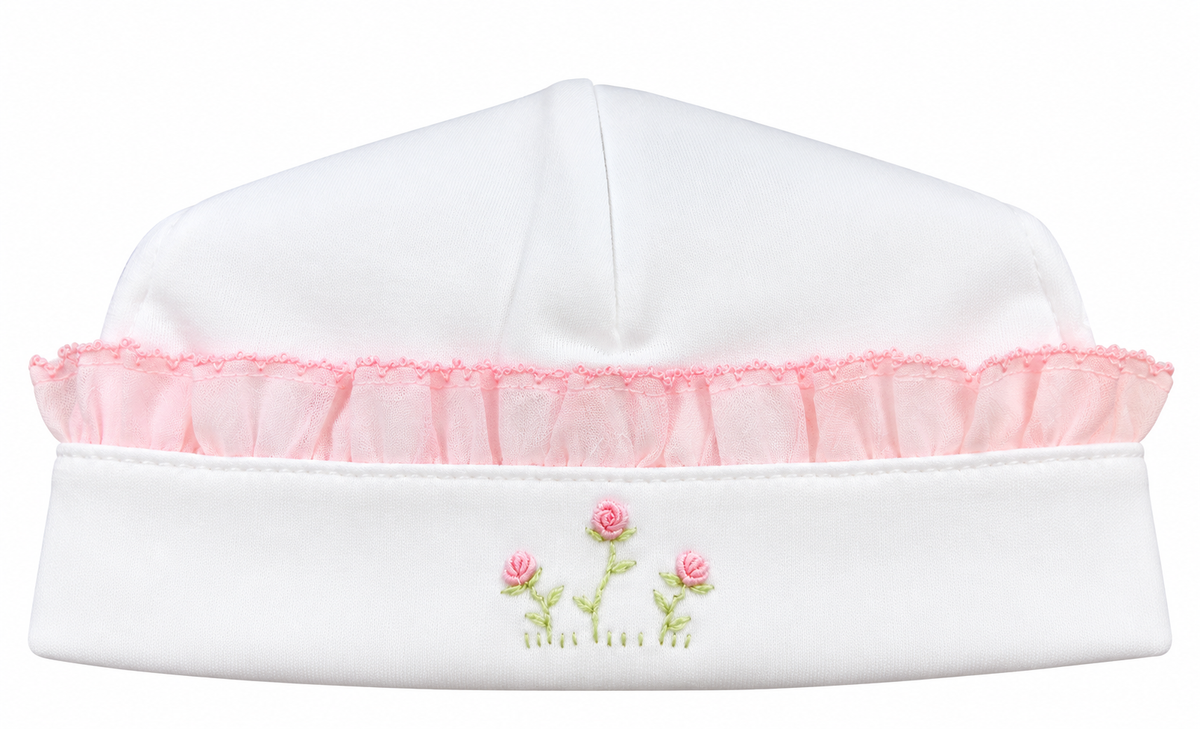 Rose Clusters White Hat with pink Ruffle - Little Threads Inc. Children's Clothing