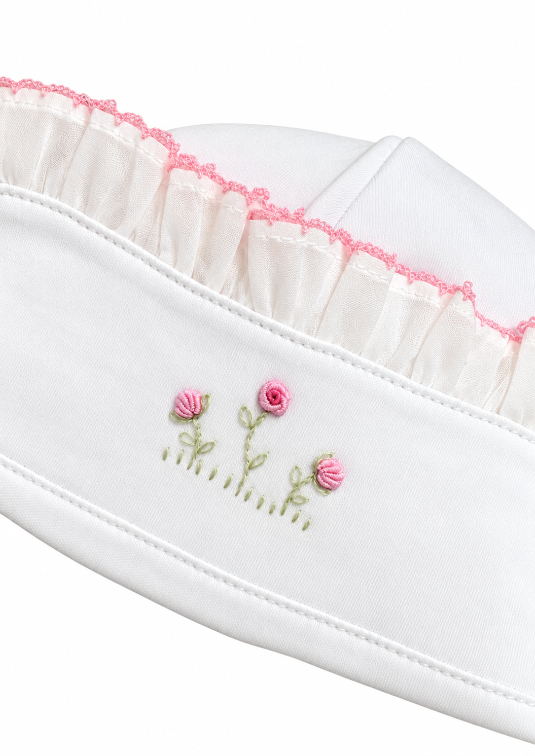 Rose Clusters White With Pink Trim Hat - Little Threads Inc. Children's Clothing