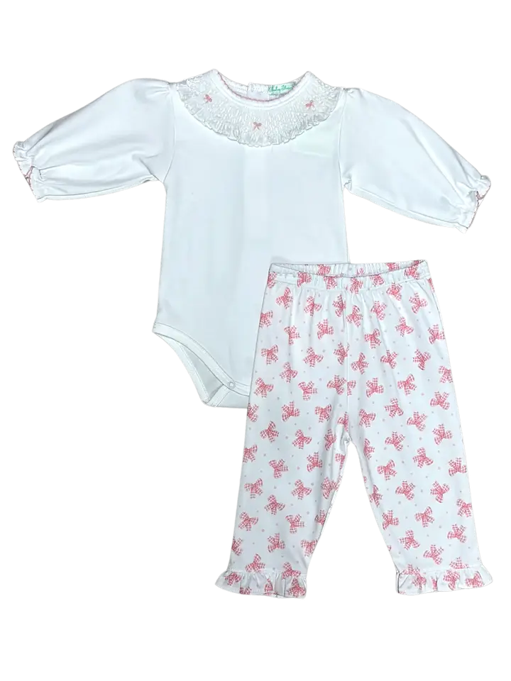 Onesie and Pant Set Pink Bows Print 100% Pima Cotton - Little Threads Inc. Children's Clothing