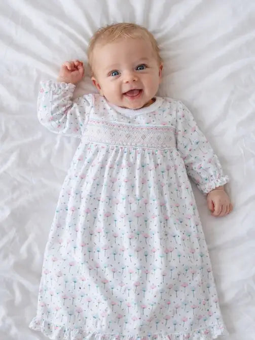 Hand Smocked Spring Flowers Daygown Pima Cotton - Little Threads Inc. Children's Clothing