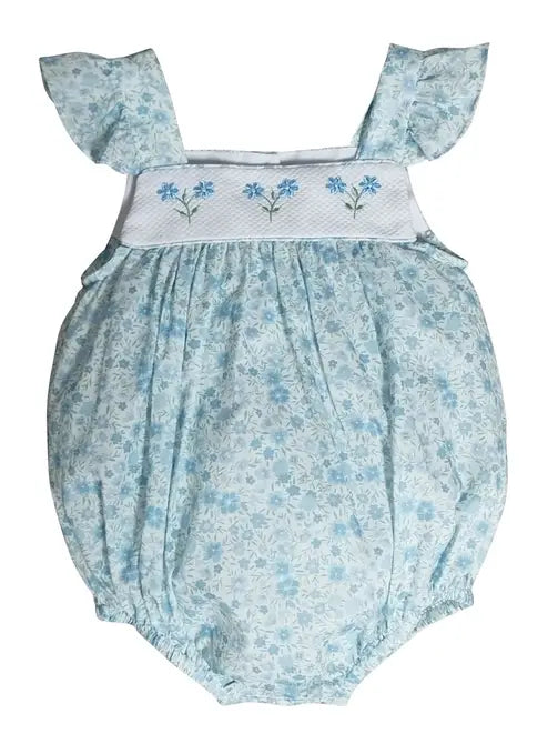 Carly & Ronnie Baby girl blue flowers romper - Little Threads Inc. Children's Clothing