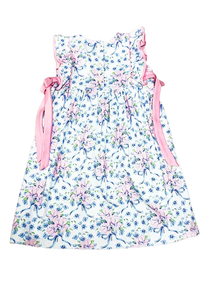 Blue Spring Flowers Ruffle Girl's Dress - Little Threads Inc. Children's Clothing