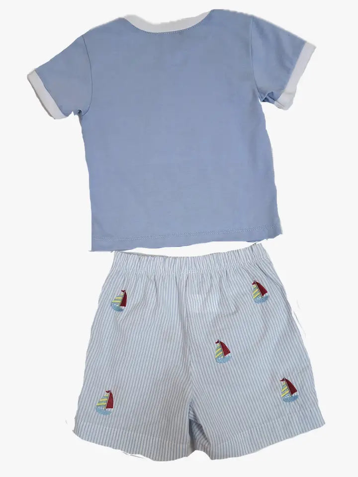 Boy's "Sailboat" Applique Short Set - Little Threads Inc. Children's Clothing