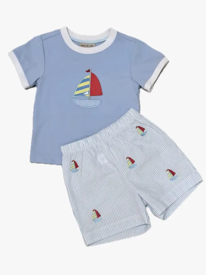 Boy's "Sailboat" Applique Short Set - Little Threads Inc. Children's Clothing