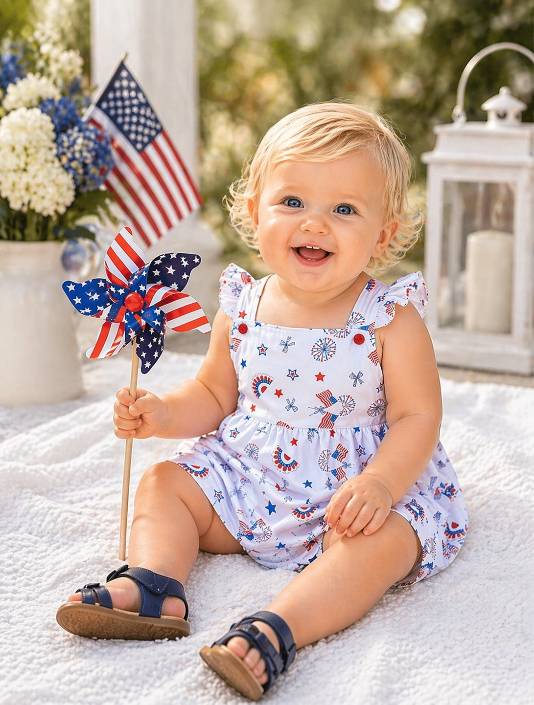 Star Spangled Banner Girls romper and hat set - Little Threads Inc. Children's Clothing