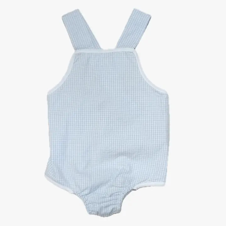 Baby Boy's Blue and White checks Sun Romper - Little Threads Inc. Children's Clothing