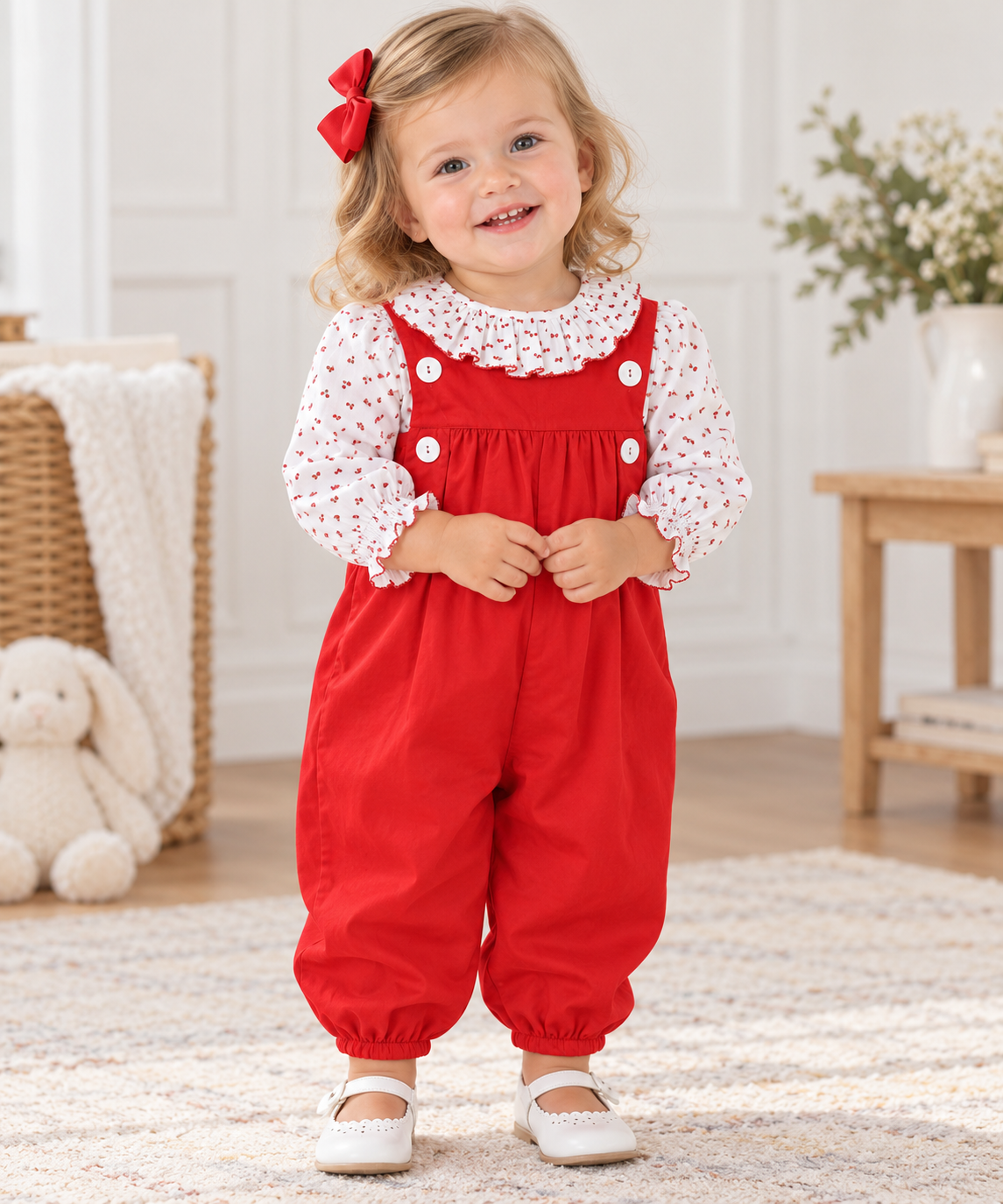Classic Red Baby Girls Bubble Romper - Little Threads Inc. Children's Clothing