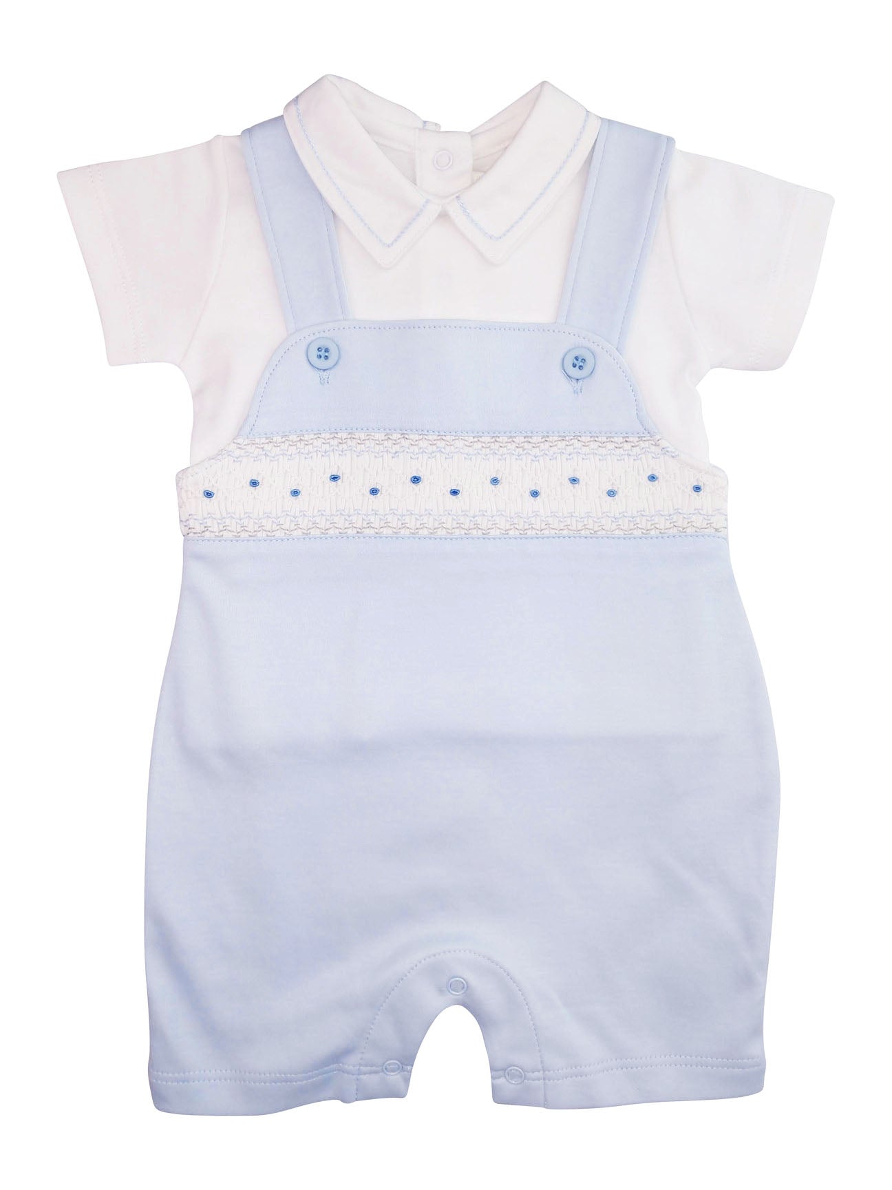Bryan Blue Hand Smocked Overall Set - Little Threads Inc. Children's Clothing