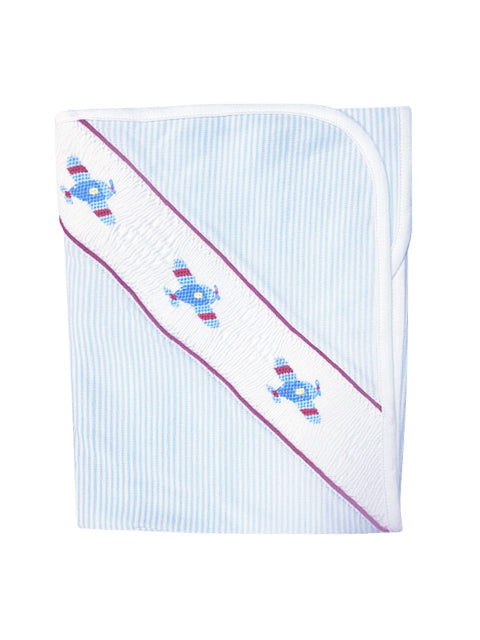 Airplanes Smocked Striped Pima Cotton Baby Blanket - Little Threads Inc. Children's Clothing