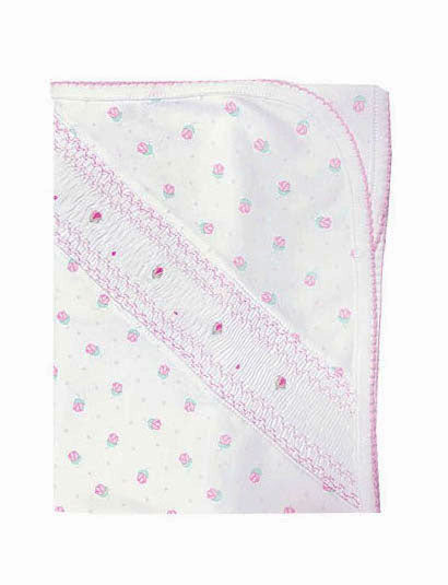 Rose Buds Smocked Pima Cotton Baby Blanket - Little Threads Inc. Children's Clothing