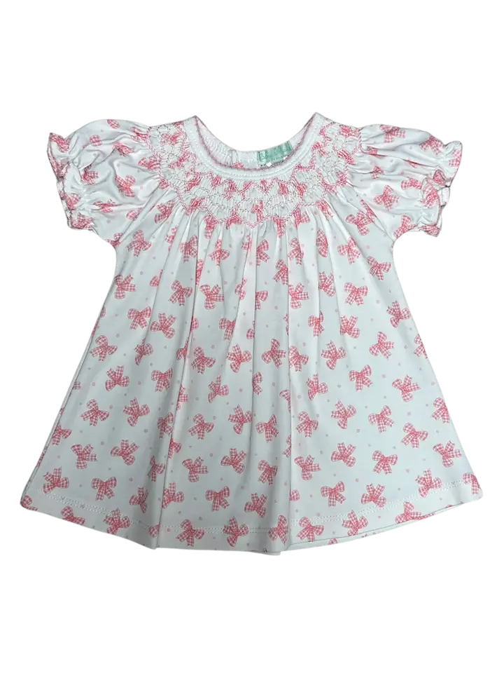 Pink Bows Hand Smocked Baby Girl Bishop Dress set - Little Threads Inc. Children's Clothing