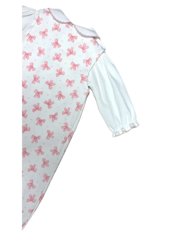 Girls Romper Set Pink Bows Print 100% Pima Cotton - Little Threads Inc. Children's Clothing