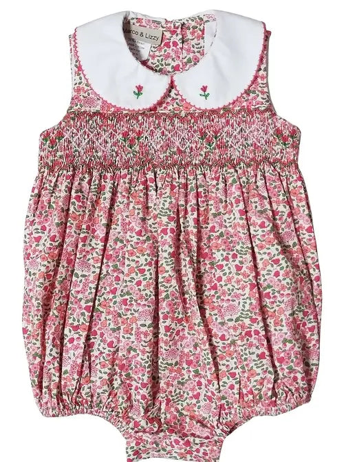 Brooke Spring floral hand smocked baby girl bubble - Little Threads Inc. Children's Clothing