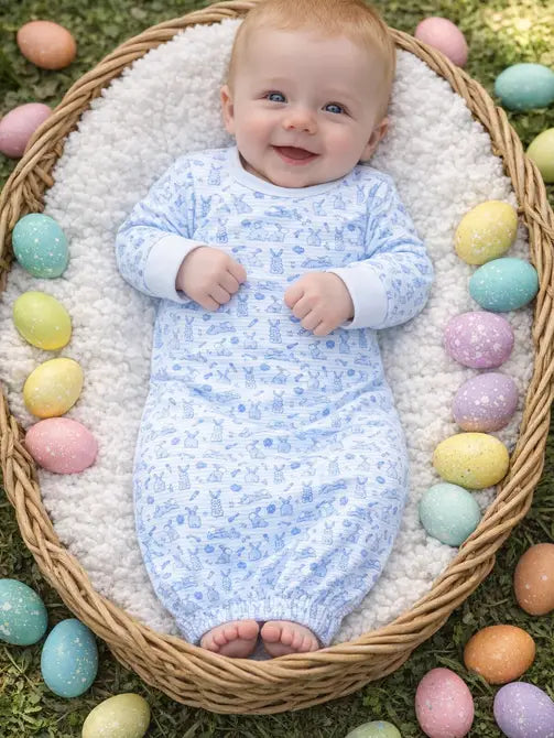 Easter Bunnies Baby Boy Day Gown Pima Cotton - Little Threads Inc. Children's Clothing