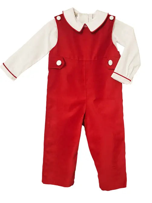 Boy's "Red Velvet Christmas" Overall Set - Little Threads Inc. Children's Clothing