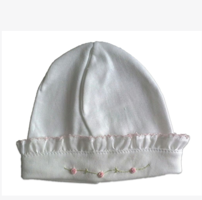 White Rose Vine Hat w/ Pink Trim