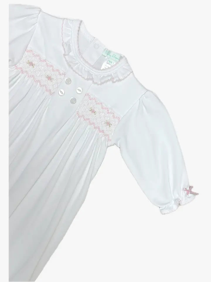 Hand Smocked Gown 100% Pima Celine & Tom Collection - Little Threads Inc. Children's Clothing