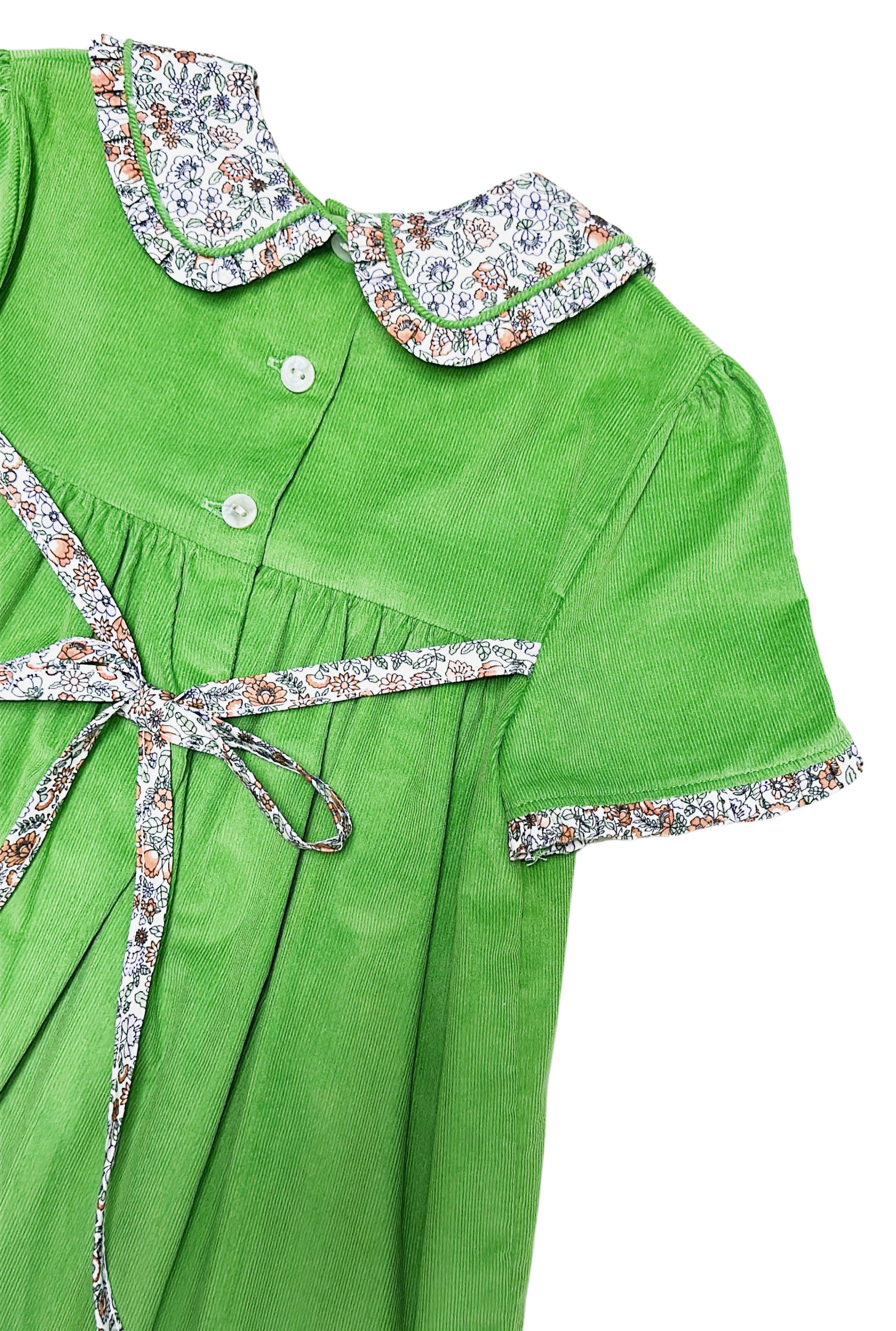 Fall Green Leaf Corduroy Girl's Dress. - Little Threads Inc. Children's Clothing