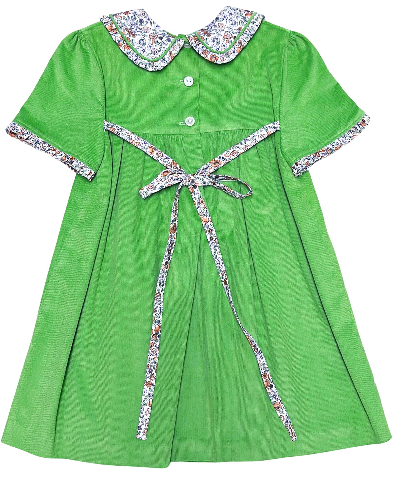 Fall Green Leaf Corduroy Girl's Dress. - Little Threads Inc. Children's Clothing