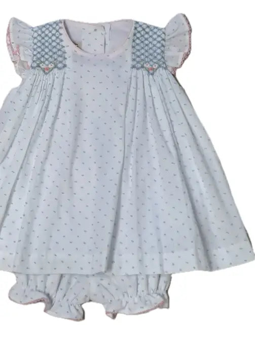 Sweet Spring Blue Plumeti Girl's Smocked Bloomer Set - Little Threads Inc. Children's Clothing