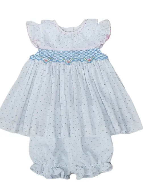 Sweet Spring Blue Plumeti Girl's Hand Smocked Diaper Set - Little Threads Inc. Children's Clothing