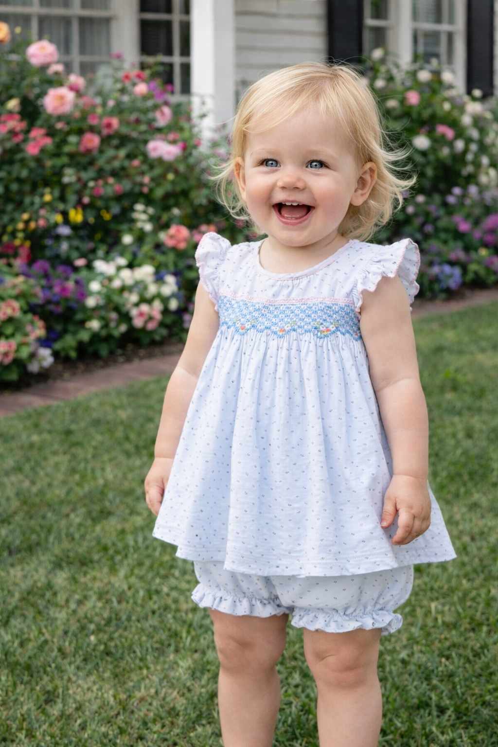 Sweet Spring Blue Plumeti Girl's Hand Smocked Diaper Set - Little Threads Inc. Children's Clothing