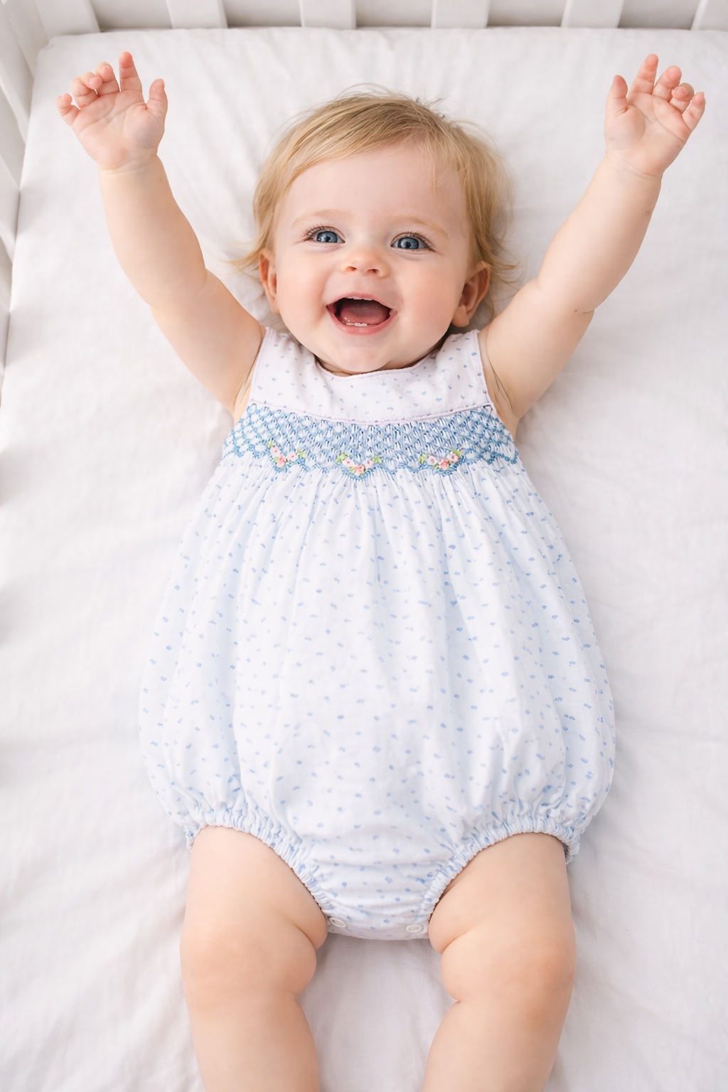 Sweet Spring Blue Smocked Plumeti Baby Girl Bubble - 24M Sweet Spring Blue Smocked Plumeti Baby Girl Bubble - 24M