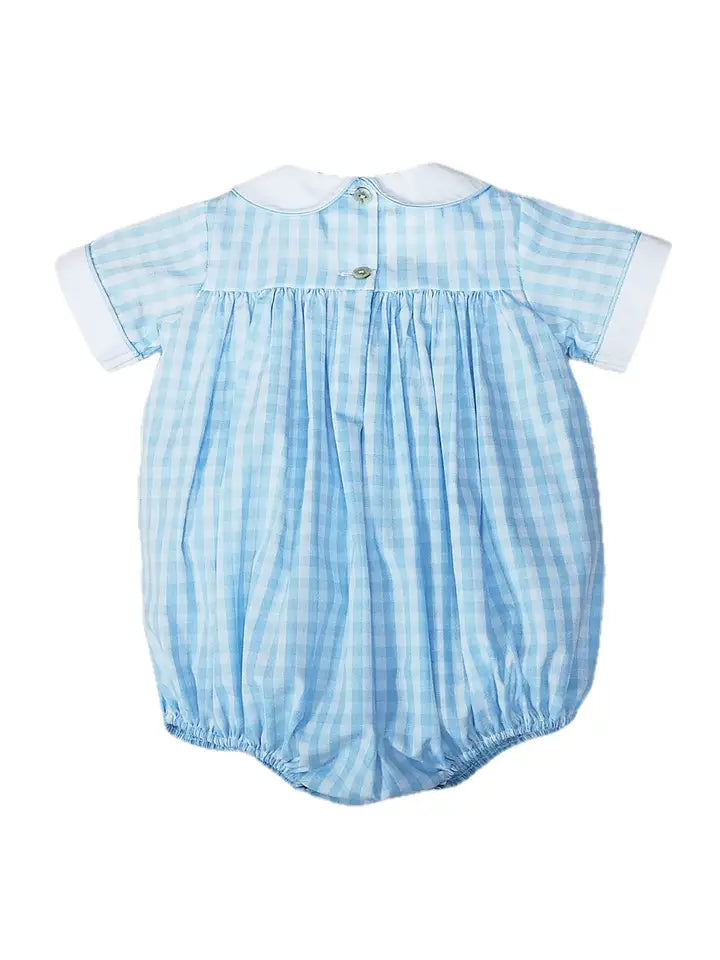 Sweet Spring Blue Checks Hand Smocked Boys Bubble - Little Threads Inc. Children's Clothing