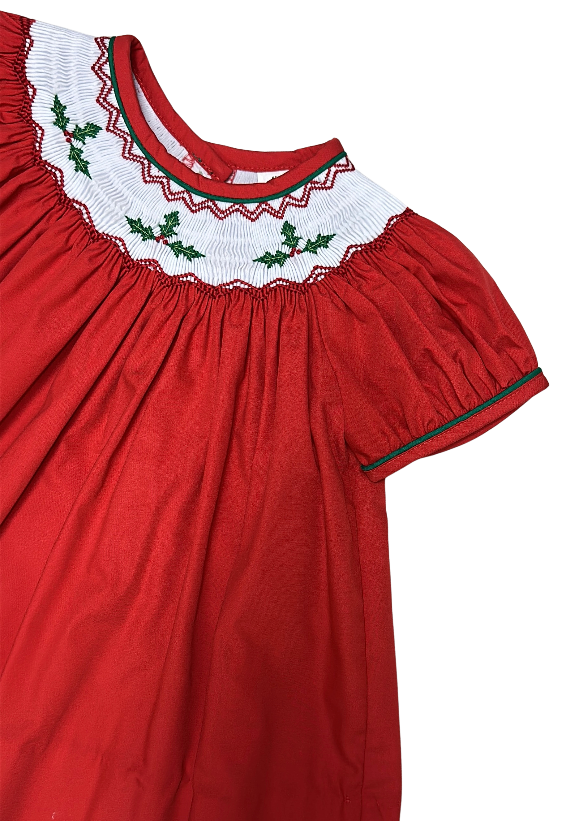 Christmas hand smocked girl's bishop dress