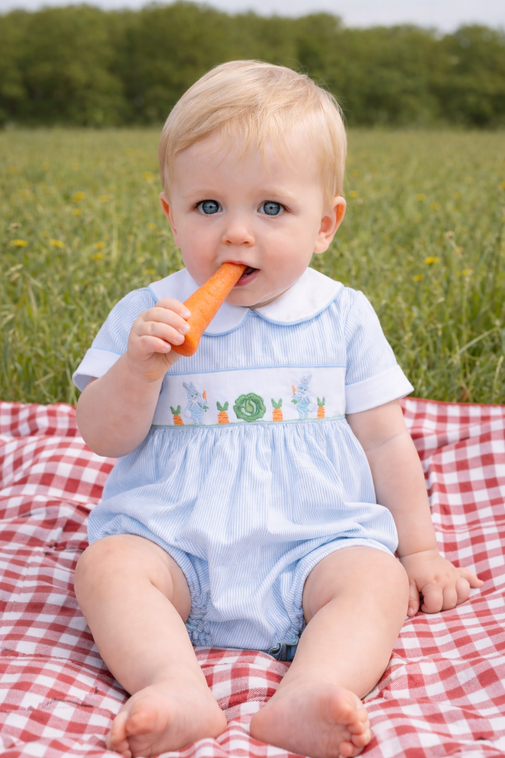 Easter Bunnies Boy Smocked Romper - Little Threads Inc. Children's Clothing