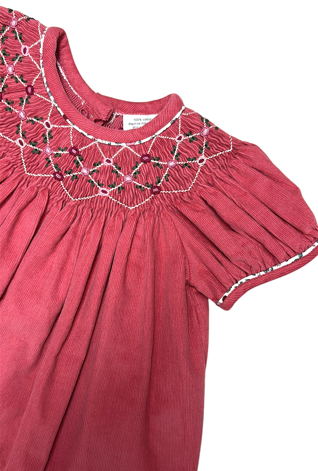 Isabella Fall Rose Corduroy Girl's Hand Smocked bishop set - Little Threads Inc. Children's Clothing