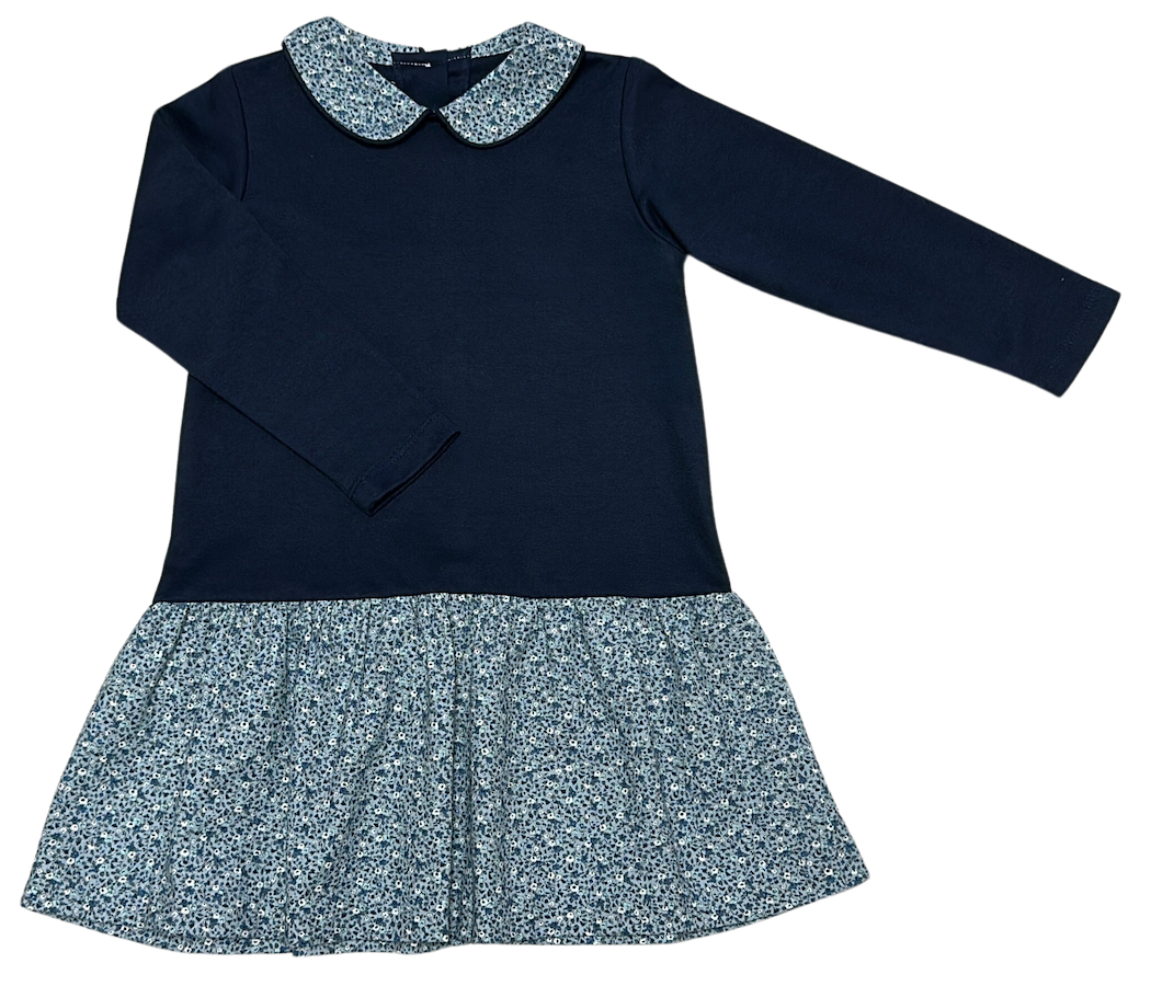 London Dropped Waist Knit Top Woven Bottom Girl's Dress - Little Threads Inc. Children's Clothing