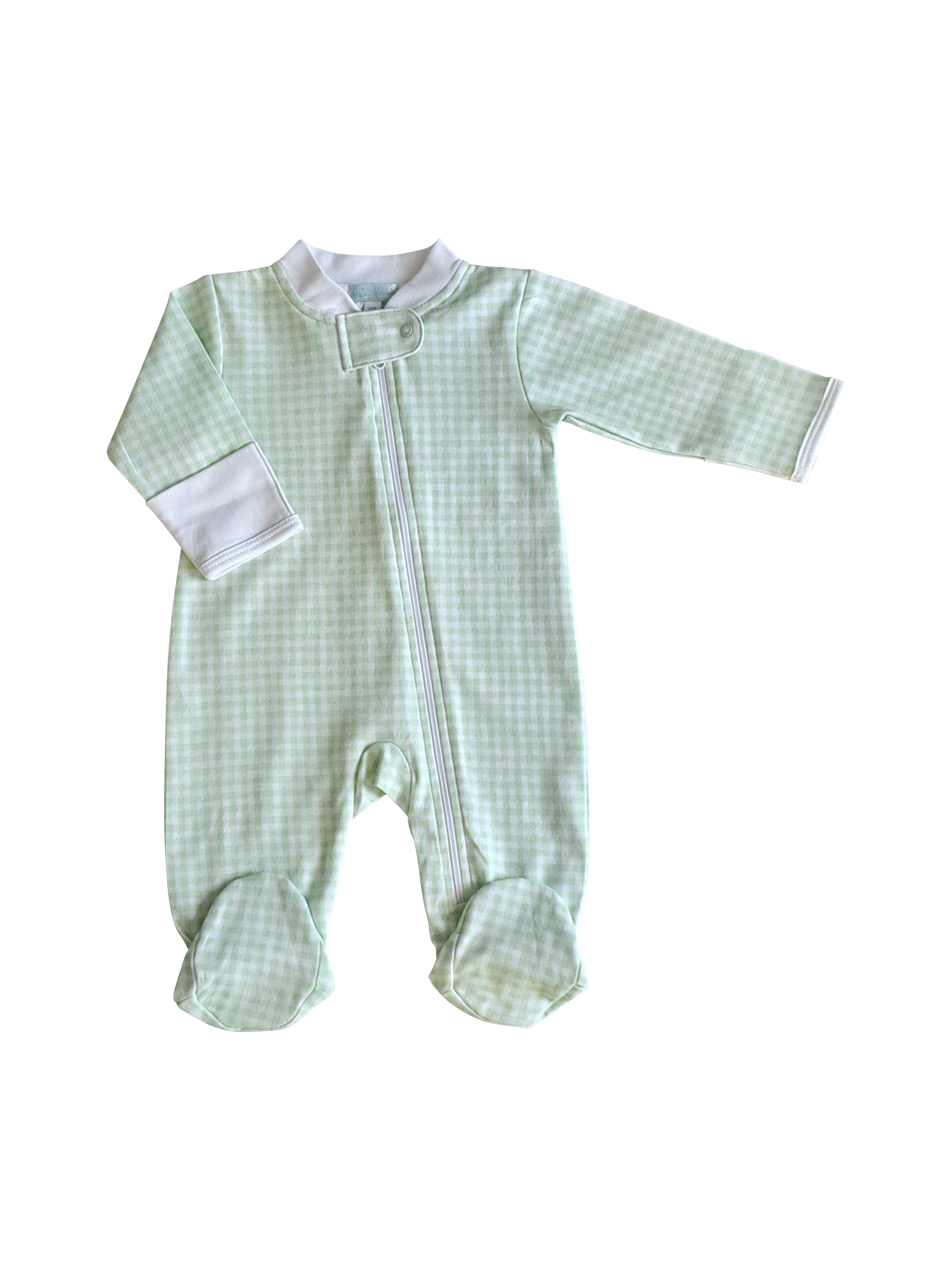 Mint monogram Zipper Pima Cotton Baby Footie pajama - Little Threads Inc. Children's Clothing