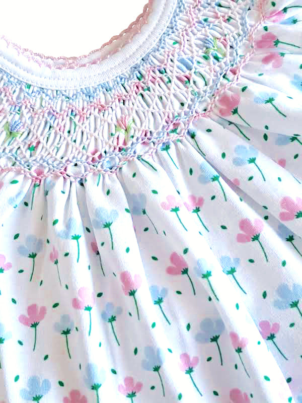 Hand smocked Spring flowers bishop Pima Cotton - Little Threads Inc. Children's Clothing