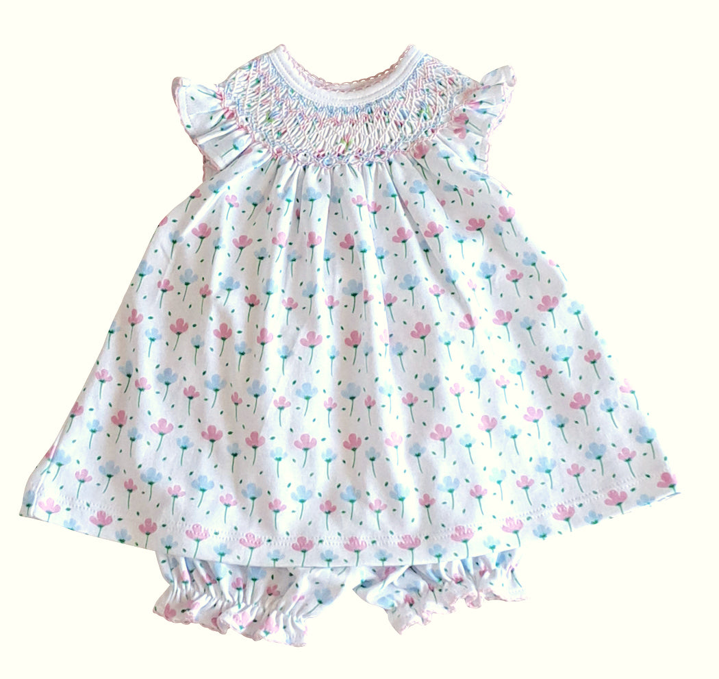 Hand smocked Spring flowers bishop Pima Cotton - Little Threads Inc. Children's Clothing