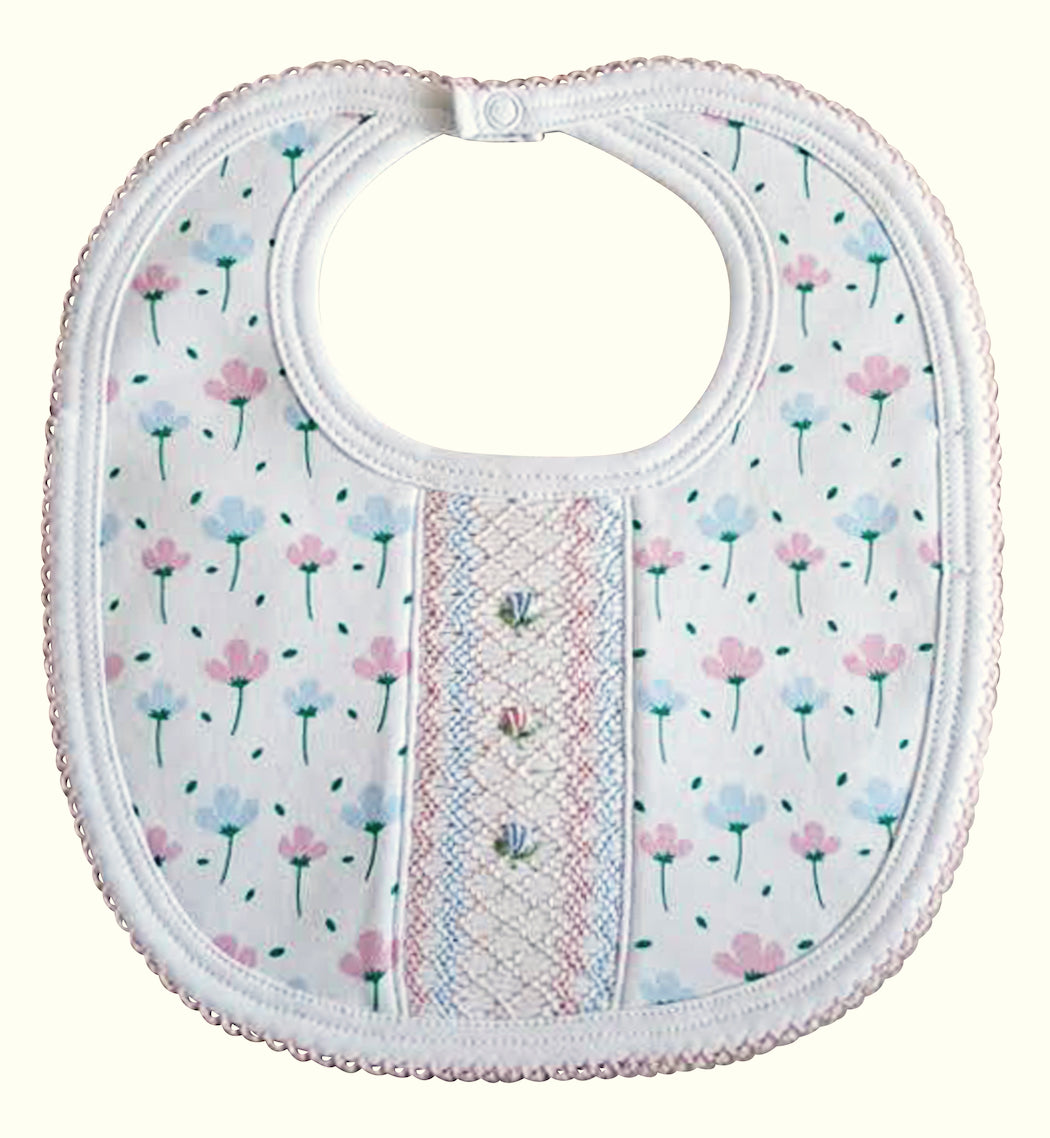 Hand smocked Spring flowers bib Pima Cotton - Little Threads Inc. Children's Clothing