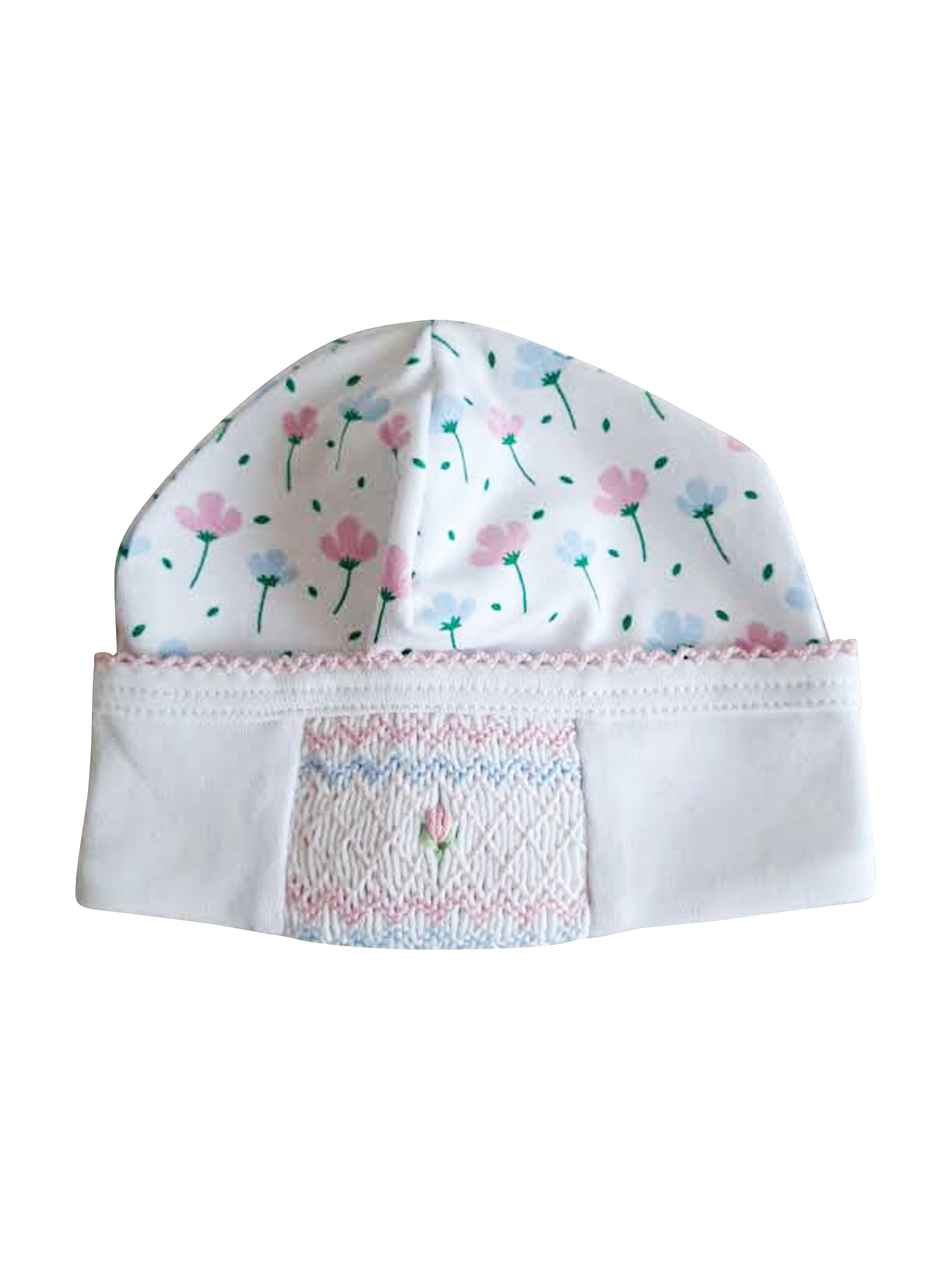 Hand smocked Spring flowers hat Pima Cotton - Little Threads Inc. Children's Clothing