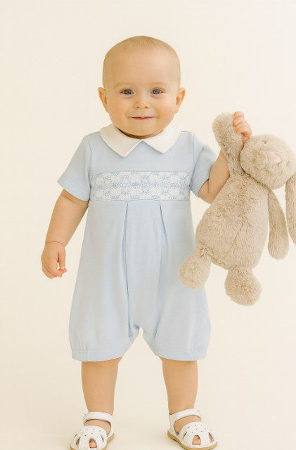 Hand Smocked Boys Pima Cotton Romper - Little Threads Inc. Children's Clothing