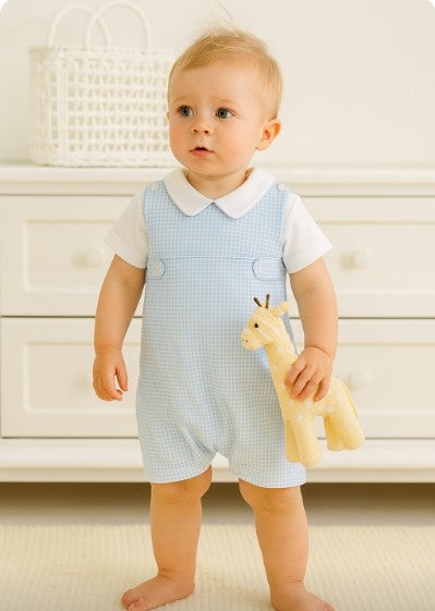 Blue checks Pima cotton baby boy overall set - Little Threads Inc. Children's Clothing