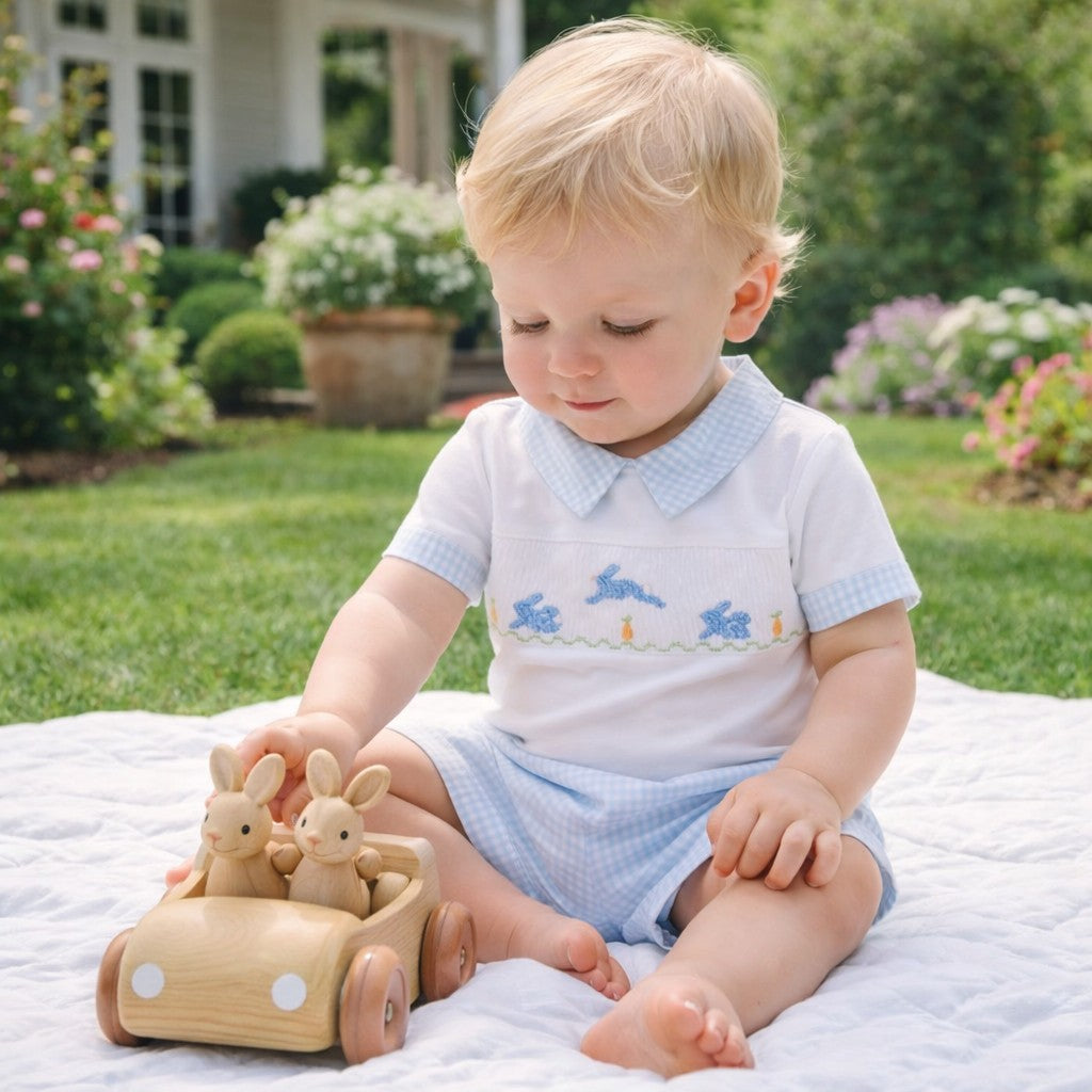 Baby Boy's "Blue Bunnies" Smocked Pima Cotton Short Set - Little Threads Inc. Children's Clothing