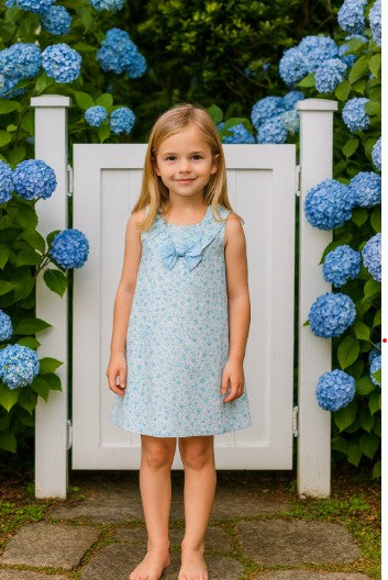 "Carly and Ronnie" Girl's Blue Floral A-Line Dress