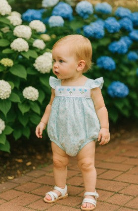 Carly & Ronnie Baby girl blue flowers romper - Little Threads Inc. Children's Clothing