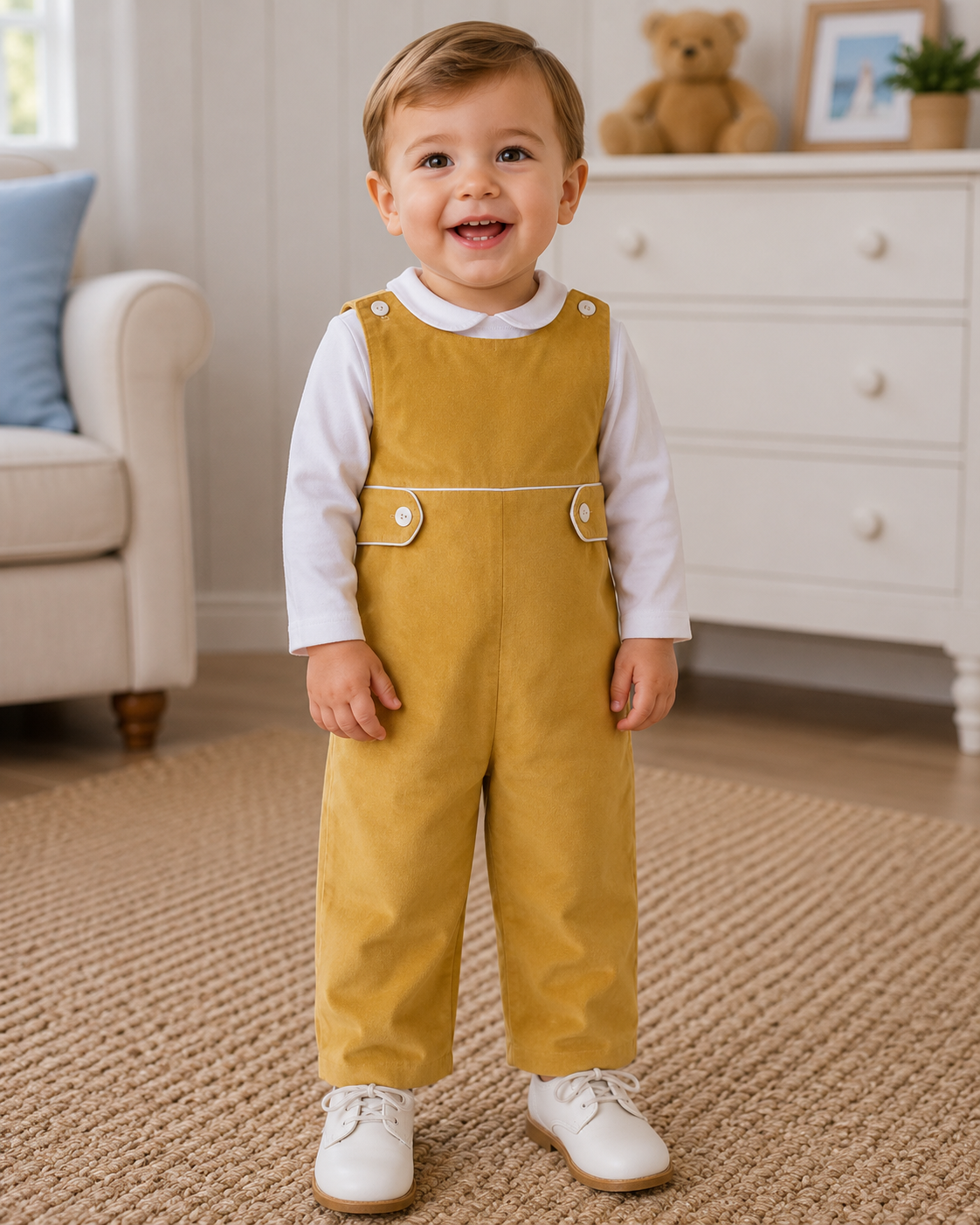 Celine- Fall Boys Mustard Corduroy Overalls