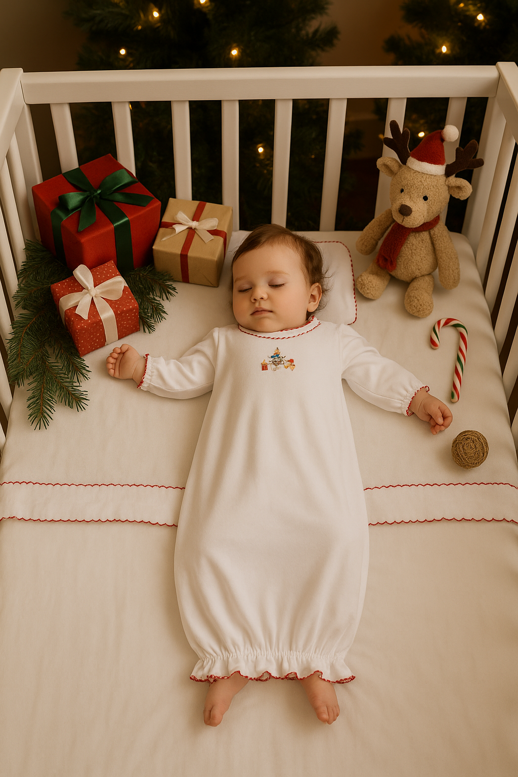 Girl's Christmas Bear Baby Daygown - Little Threads Inc. Children's Clothing